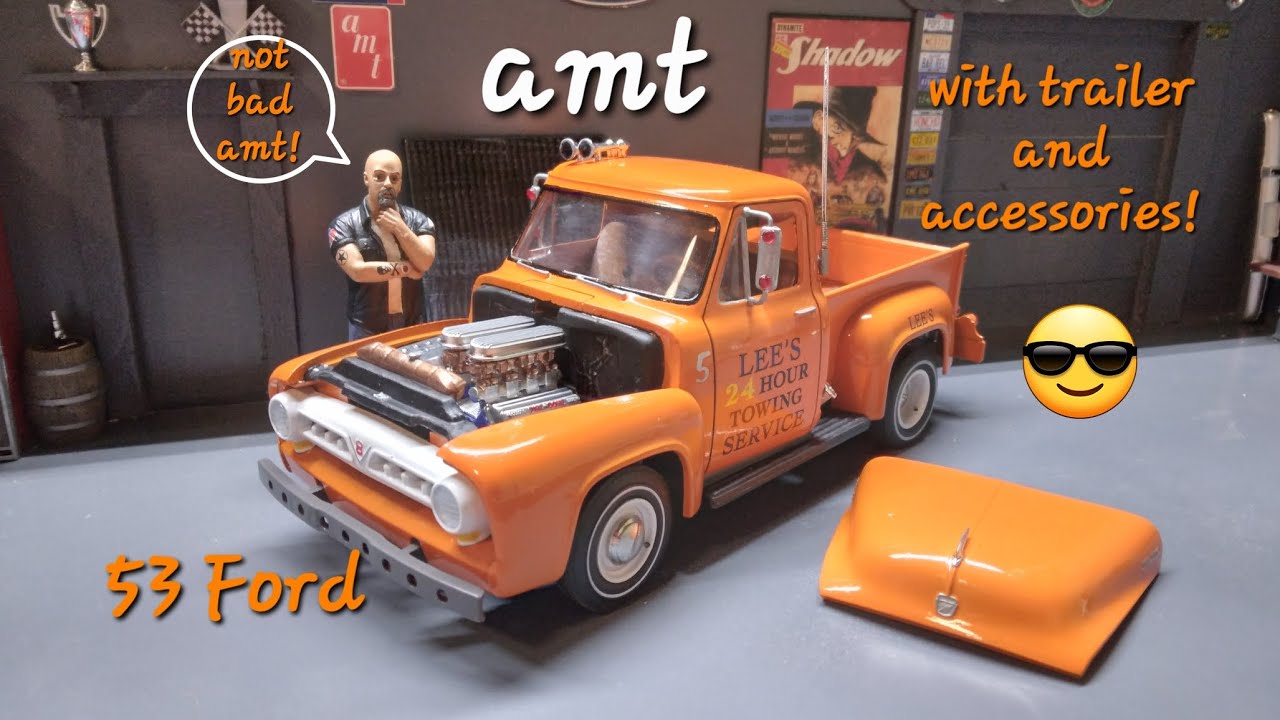 amt 1/25 scale 1953 Ford Pickup with Hauler trailer and accessories