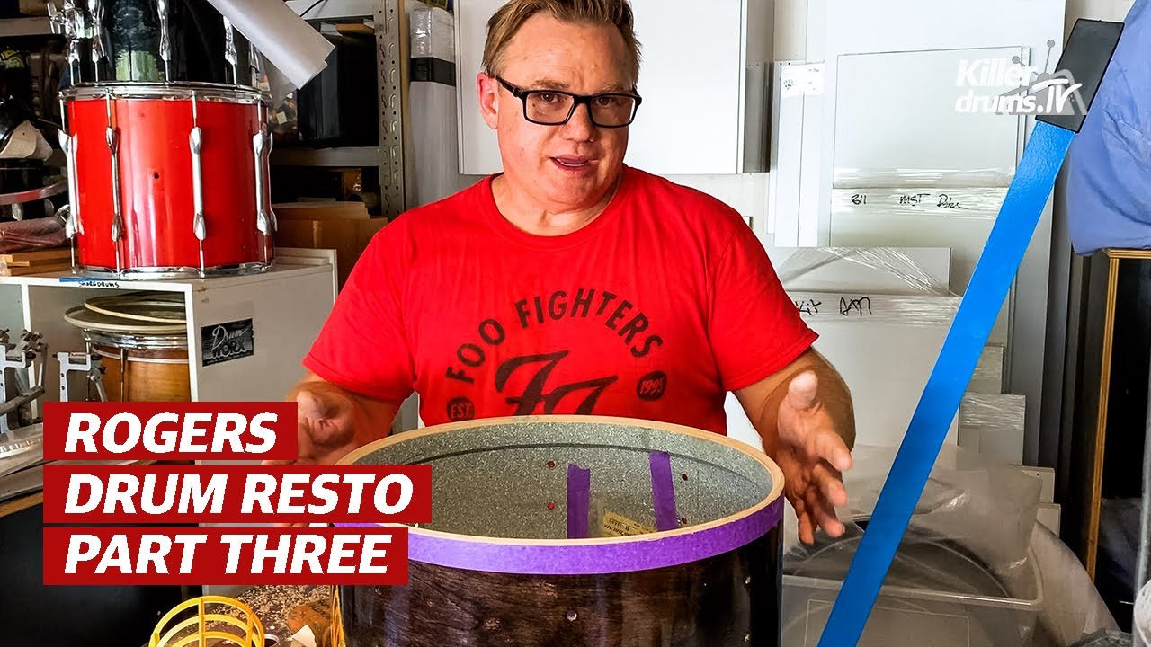 ROGERS Drum Resto PART 3 how to cut and true bearing edges. YouTube