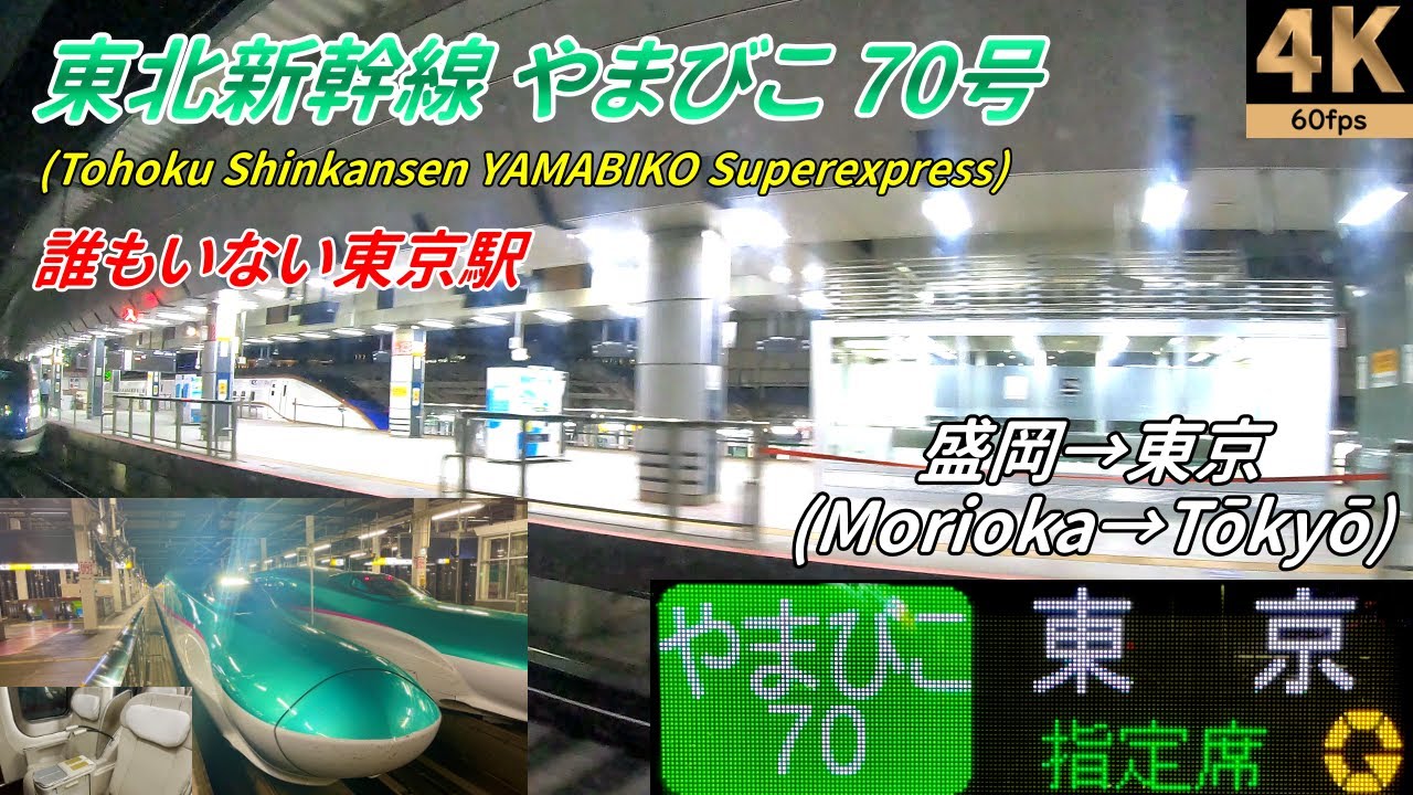 Последний поезд прибывает на станцию ​​Токио [Правое окно] Tohoku Shinkansen Yamabiko★4K/60fp★