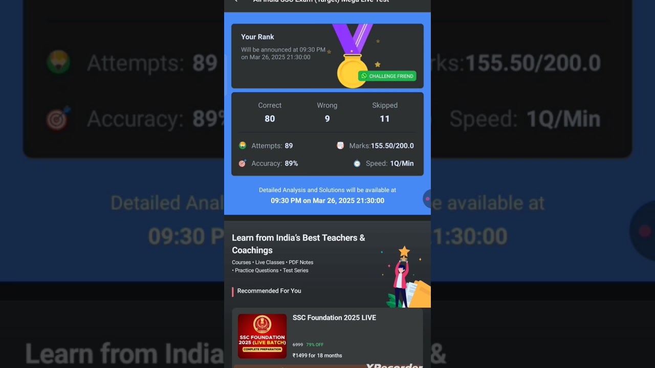 SSC CGL testbook live test 24-26 March 155.5/200 