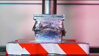 Cutting Japanese Polished CUBE in HALF and CRUSHING in HYDRAULIC PRESS!