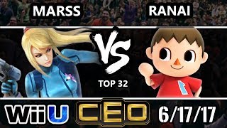 CEO 2017 Smash 4 - Marss (ZSS) vs 2GG | Ranai (Villager) Wii U Top 32