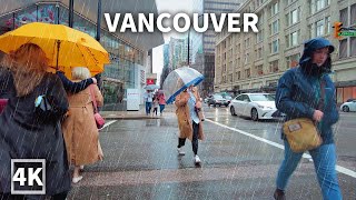 【4K】Downtown Vancouver Walk in the Rain ，Easter 2023 | Canada (Binaural City Sounds)
