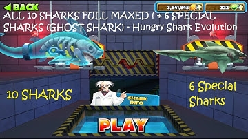 ALL 10 SHARKS FULL MAXED ! + 6 SPECIAL SHARKS (GHOST SHARK) - Hungry Shark Evolution