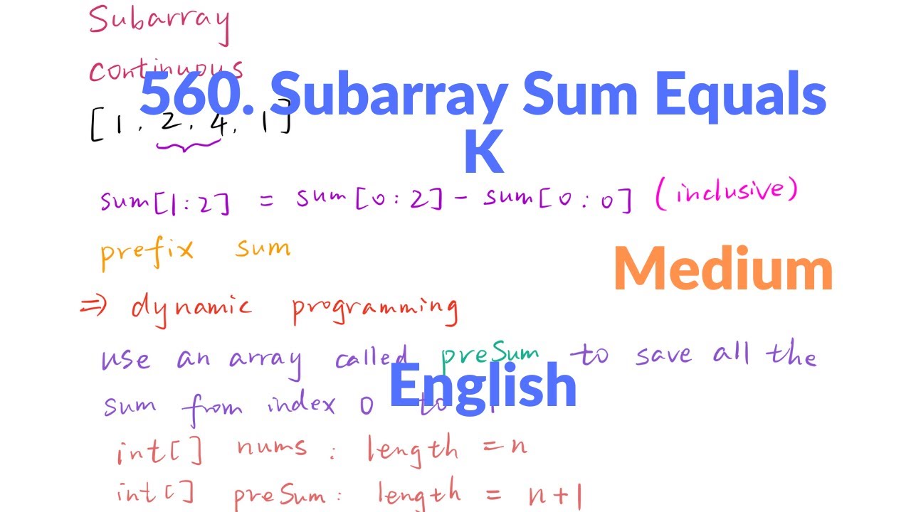 LeetCode 560. Subarray Sum Equals K Explanation and Solution - YouTube