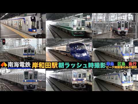 【南海電車】【4k】朝の岸和田駅 色んな種別や行き先の電車が走行