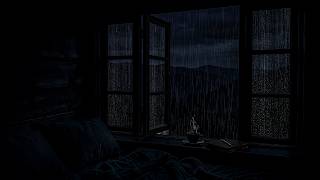 Hard Night Rain Falling at the Open Forest Bedroom Window | Peaceful Dark Ambience for Sleep