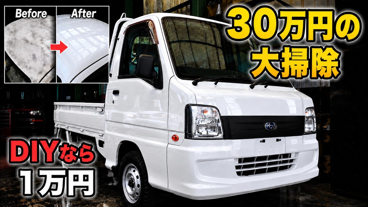 【工賃30万】黄ばんで艶消しになった20年落ち軽トラを鏡面復活!