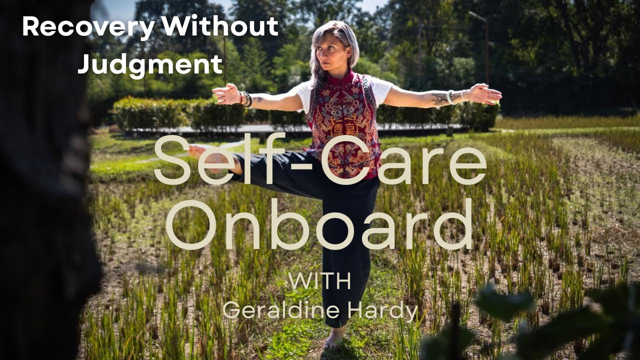 Geraldine Hardy practicing mindful balance outdoors, representing self care, emotional regulation, and recovery without judgment