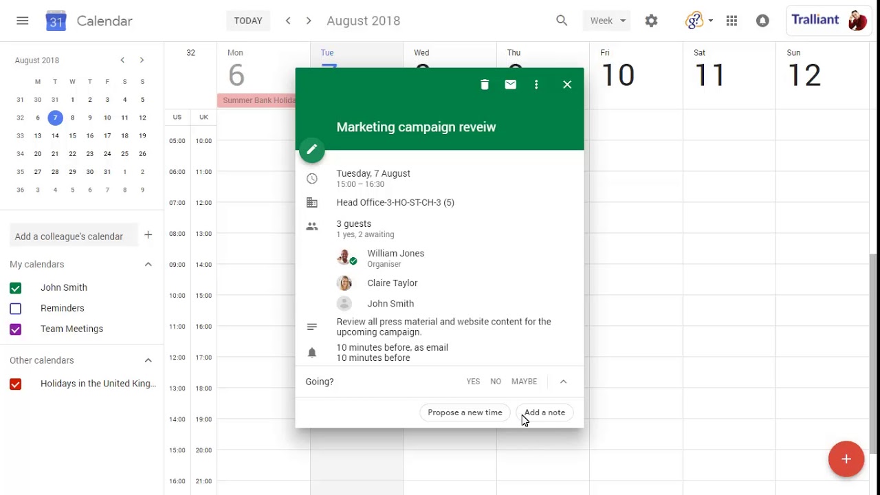 How to propose new meeting times in Google Calendar YouTube