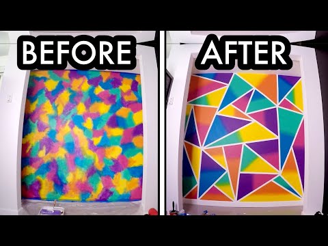 DIY Geometric Rainbow Wall Paint Makeover - Time Lapse Transformation