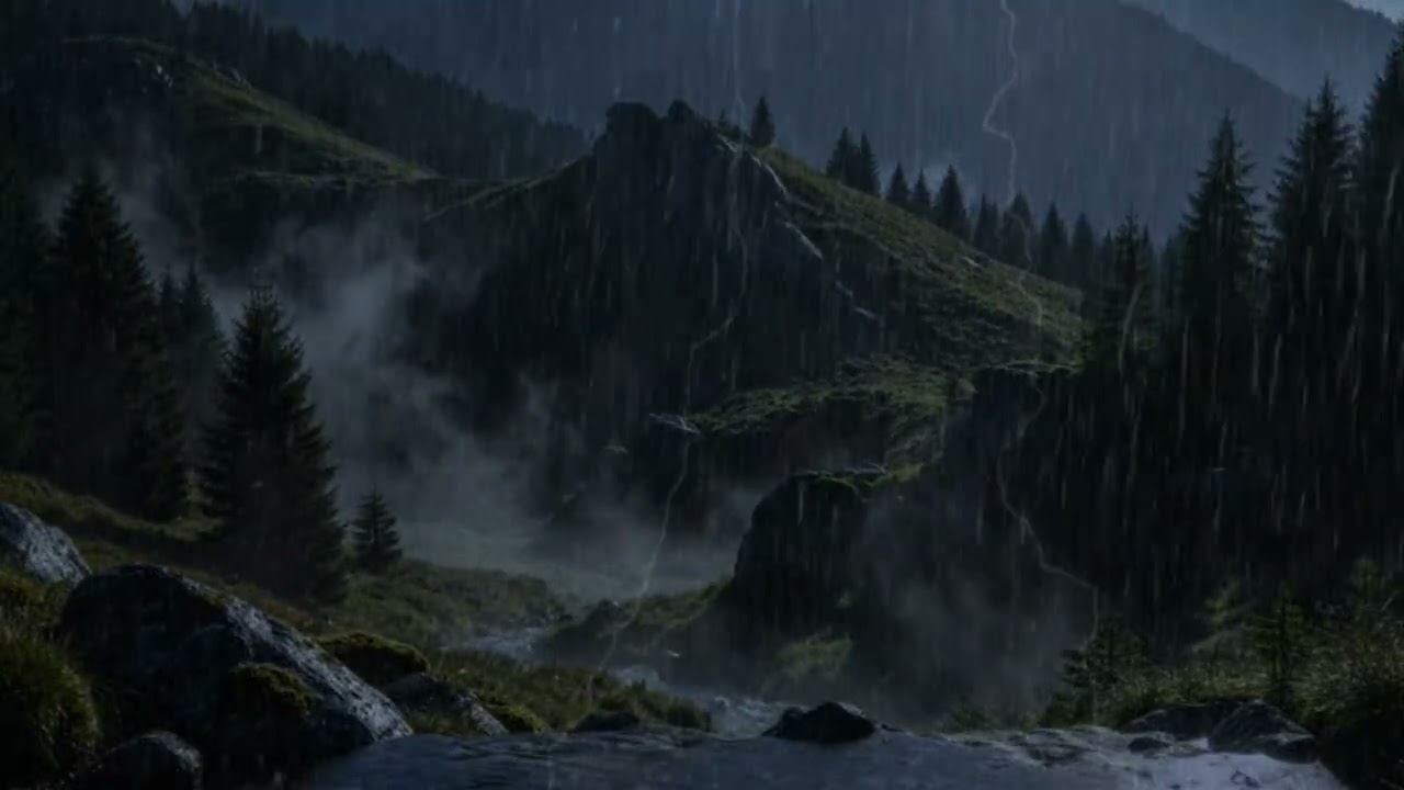 Relaxing Piano Music & Rain Sounds | Mountain Rain 1 Hour for Deep Sleep & Insomnia Relief