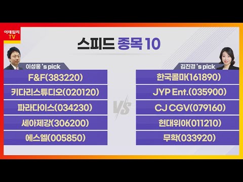 한국 콜마 주가 Update New F\u0026F, 한국콜마, 키다리스튜디오, JYP Ent., 파라다이스, CJ CGV, 세아제강, 현대위아, 에스엘, 무학_스피드 종목 10 (20220222)