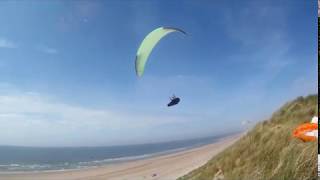 soaring the dunes Niviuk Icepeak 8 with new Skyman proto X-alps design harness at Wijk aan Zee