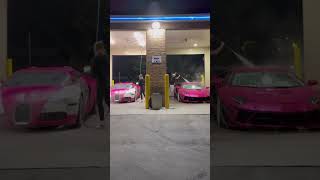 Couples team work washing pink cars 🩷 | #Bugatti #lamborghini #pink #shorts