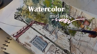 loose ink and watercolor sketch | Paint with me |