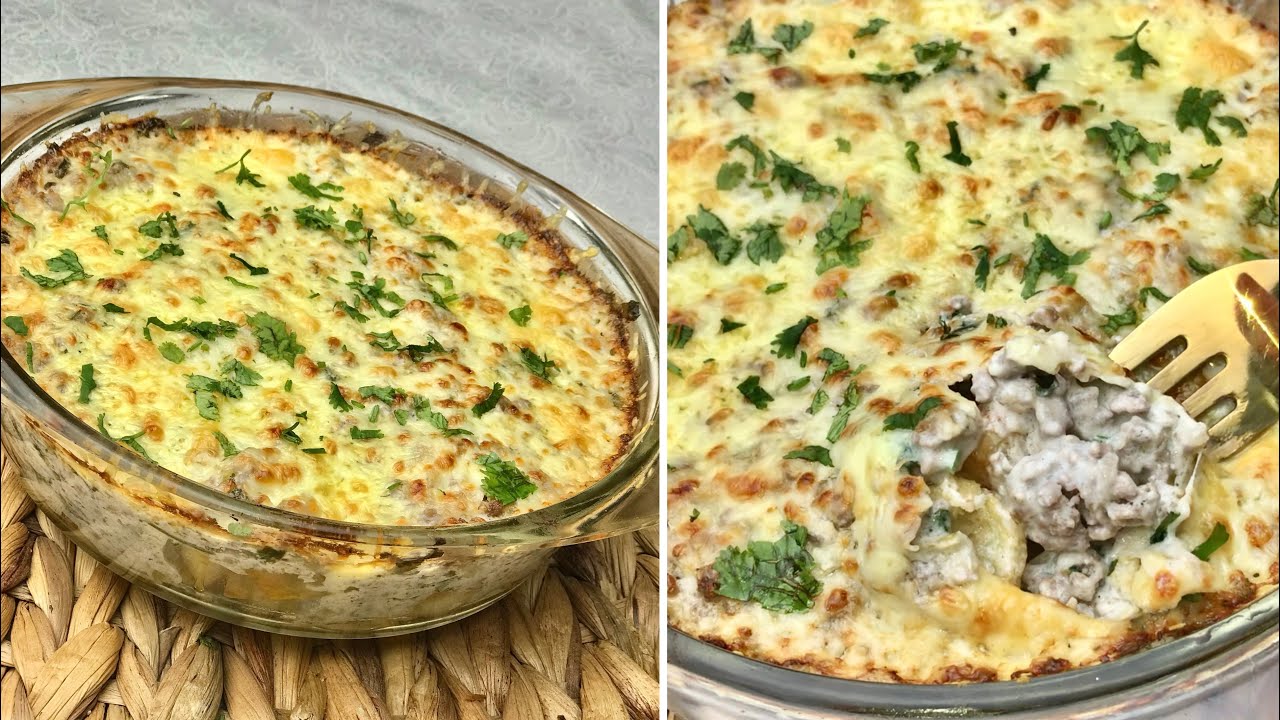 غراتان بطاطا باللحم المفروم خطيييييييييير فالبنننة🔥🤤 يجي مشمخ من داخل 😍لازم تجربوووه