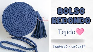 BOLSO REDONDO TEJIDO CON TRAPILLO. ( Fácil y rápido de realizar. )#crochet #handmade #trapillo