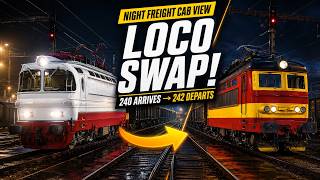 Night Freight Cab View: Locomotive Swap at Havlíčkův Brod | Czech Freight Train Driver POV