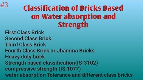 Classification of Bricks Based on Water absorption test and Strength - different class of bricks