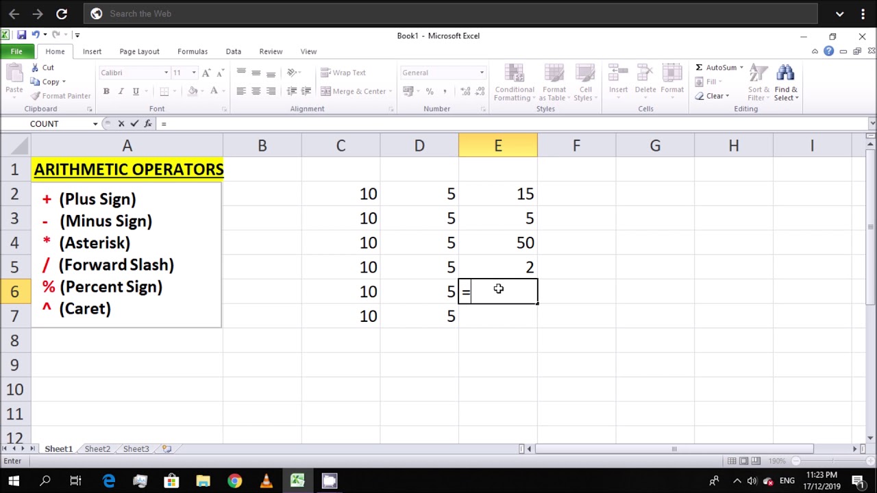 ARITHMETIC OPERATIONS IN EXCEL - YouTube