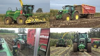 Mais hakselen en modderen met 3 John Deeres + Fendt met TBL duwblok - Jansen Heeten B.V. (2019)