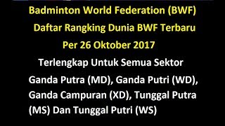 Rangking Dunia Badminton BWF Terbaru Per 26 Oktober 2017 Semua Sektor/Nomor