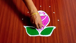 Simple Rose Flower Rangoli with 5x3 Dots | Simple Muggulu | Easy Roja Kolam | Simple Rose Flower Rangoli with 5x3 Dots | Simple Muggulu | Easy Roja Kolam |