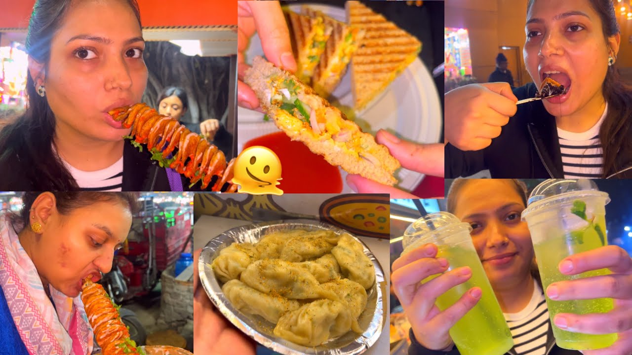 Aj Humne Kari Local Market Se New Street Food Try | Spiral Potato, Oreo Chocolate Waffle Pahadi Momo