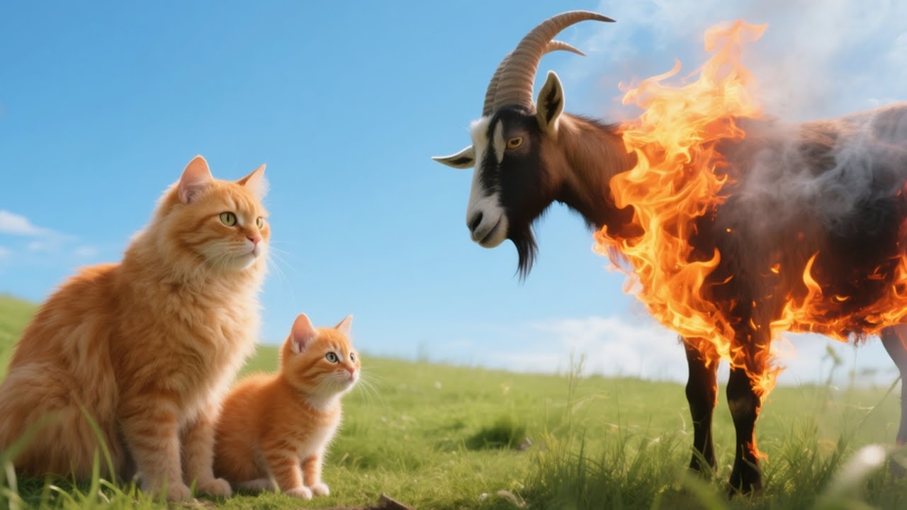 Mama Cat And Kitten Saving The Goats 🐐  From The Fire  🔥 Cat Videos | Kucing | Cute Cat | Meow Meow