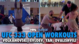 UFC 333 open workout highlight: Evloev flips out, Merab slams cameraman