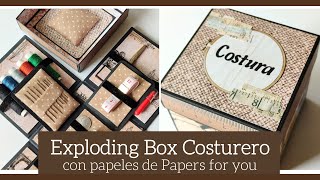 EXPLODING BOX COSTURERO con PAPERS FOR YOU - TUTORIAL | LLUNA NOVA SCRAP