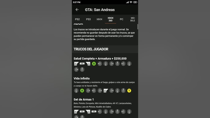 todo los trucos de gta San Andreas xbox 360 