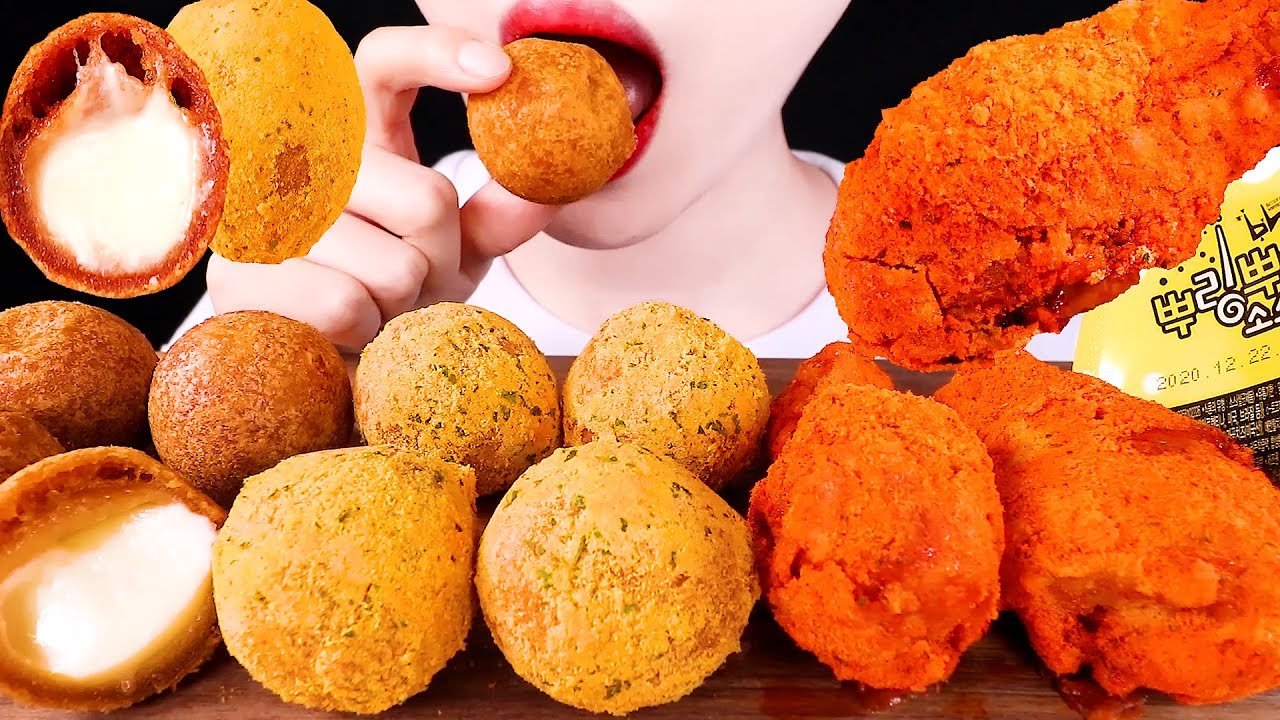 ASMR SPICY FRIED CHICKENS, CHEESE BALLS 핫뿌링클 치킨, 치즈볼 EATING SOUNDS MUKBANG 먹방