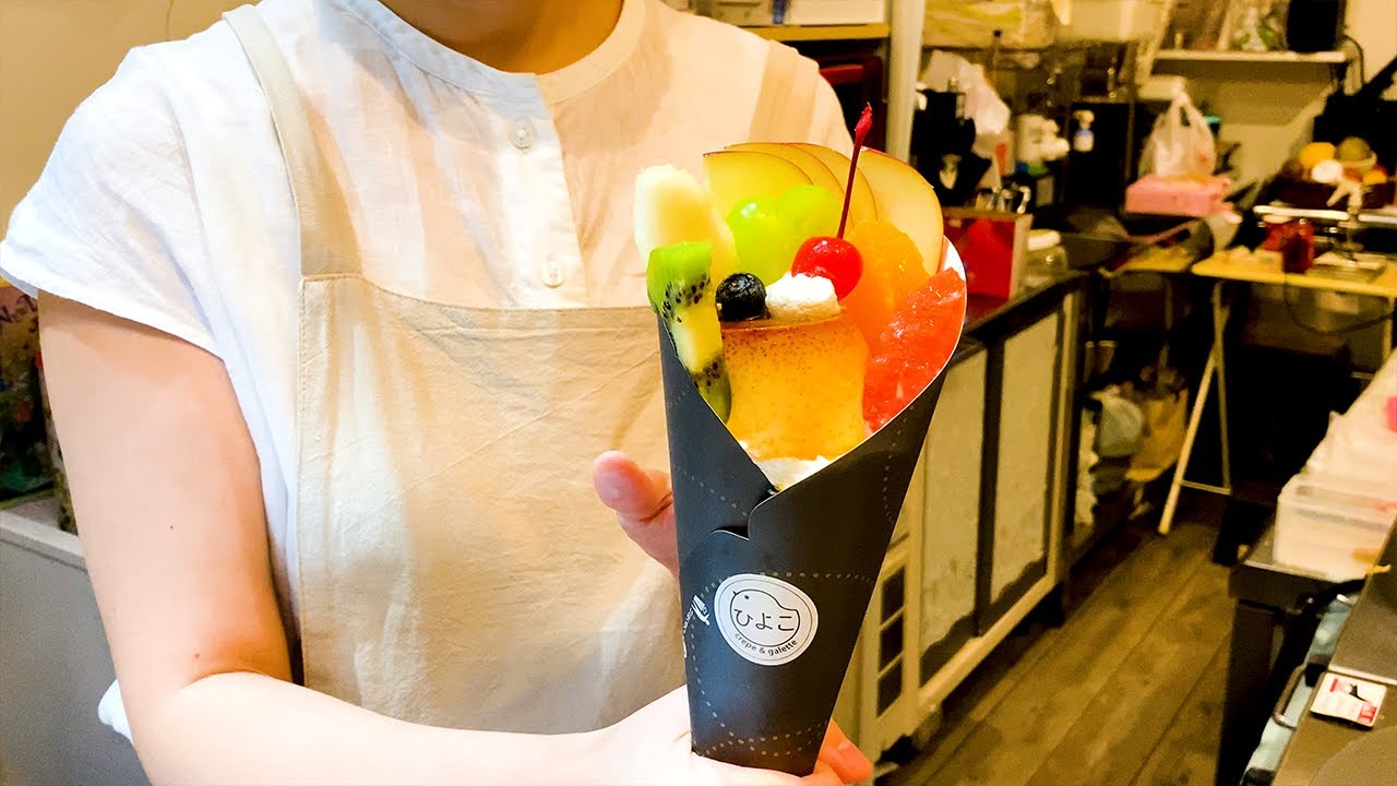 【純正生クリーム✨クレープ】🦄たっぷりフルーツと北海道純正生クリームの🍮自家製プリンアラモード[東京北千住クレープ職人]Delicious pudding Japanese dessert crepe
