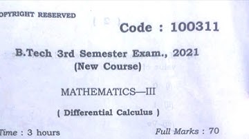 Mathematics-III (Differential Calculus) || BEU 2021 Question Paper-100311 || B-Tech || Bihar Engg