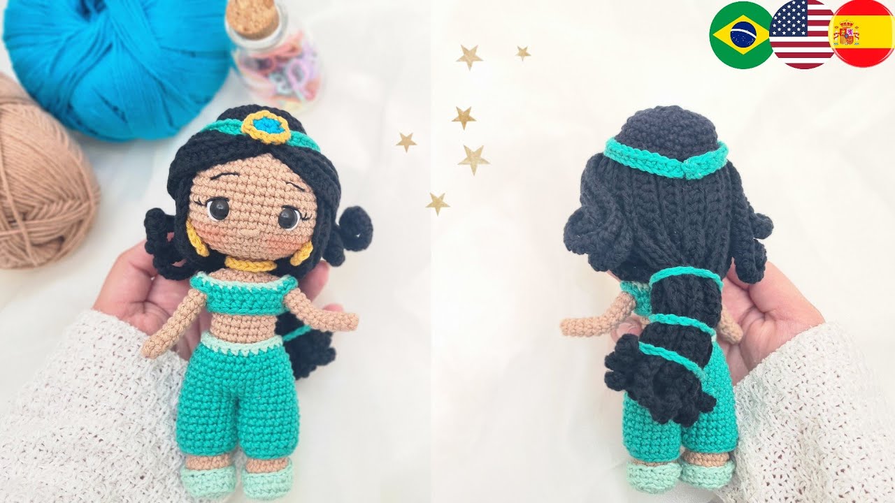 Princesa Jasmín Amigurumi🩵 | Parte 3/3 Cabello | Subs Spa/Eng/Port