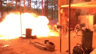 Tire Cannon with Gasoline.... Bad Combination! Explosion Fire Prank