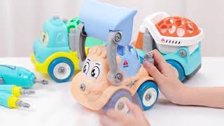 Cute Stone おままごと カートゥーンDIYカー 組み立て車 建設車両セット 電動ドリル 室内遊び 室内ゲーム 知育玩具 工具セット ツールおもちゃ DIY 分解おもちゃ