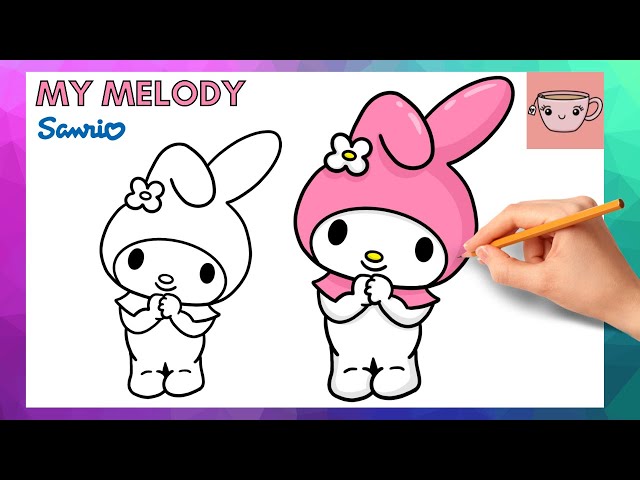 How to Draw Kawaii  Chibi My Melody from Hello Kitty  A Cute Bunny with a  Hood on  Easy Steps Drawing Lesson  How to Draw Step by Step Drawing