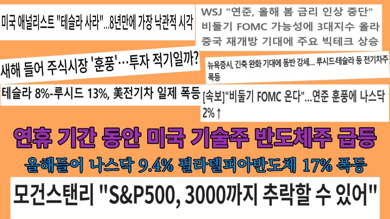 미국 나스닥지수,필라델피아 반도체지수 = 올해 한 달도 안됐는데 벌써 1년 치 수익률이나 올랐네. 모건스탠리는 올해 1분기에  S&P500 지수가 3,000까지 하락한다고 하는데..