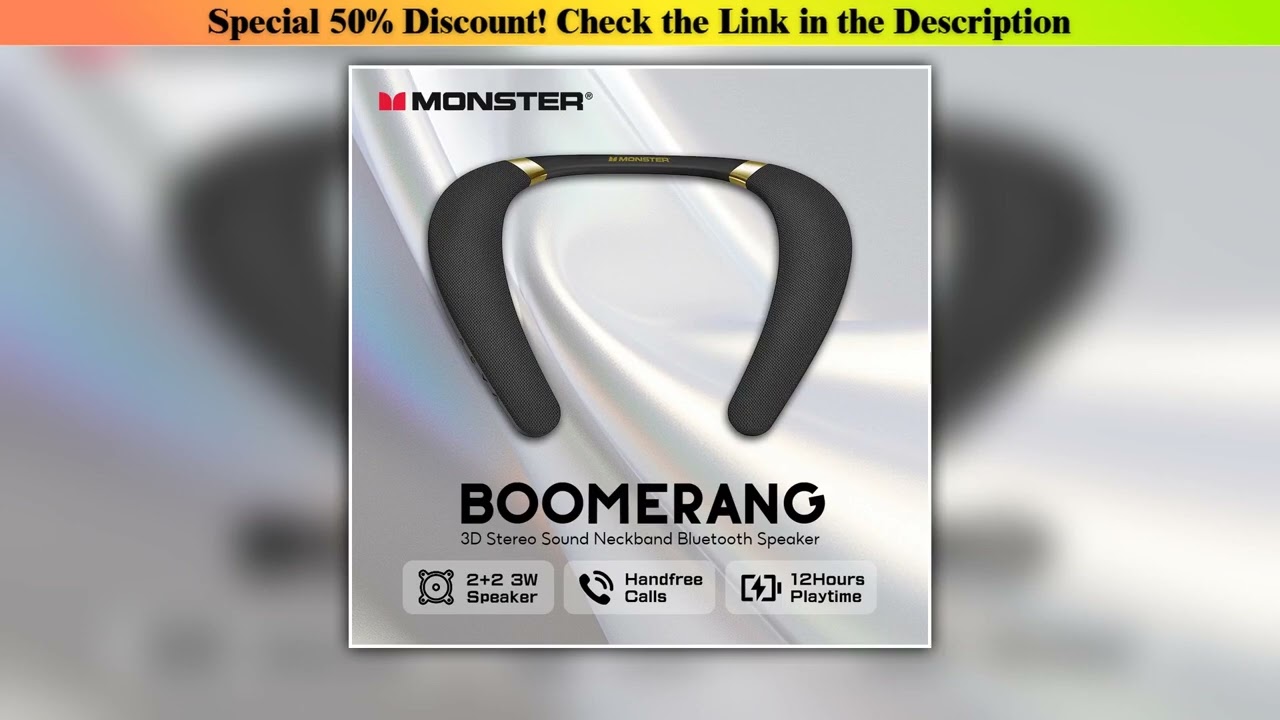 Today Only Monster Boomerang Neck Band Bluetooth Speaker 3D Stereo Sound Neckband Speaker IPX7 Wate
