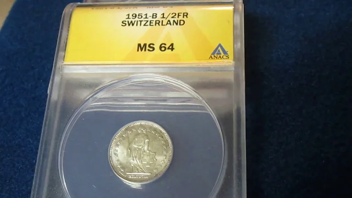 1951 - B Switzerland 1/2 Franc 2.5gram Silver (.835) [83.5%] Coin Anacs MS64 Swiss Coin Collecting