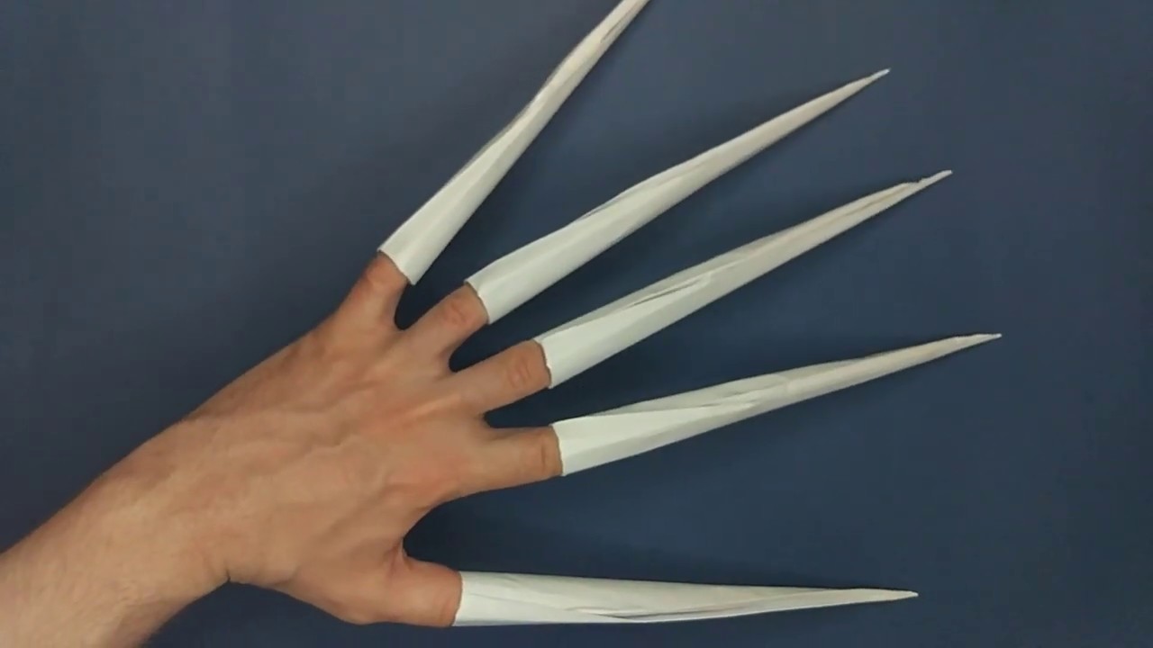 Сделай остры. Оригами когти Фредди Крюгера. Пальцы Фредди Крюгера из бумаги. Длинные ногти из бумаги. Длинные бумажные когти.