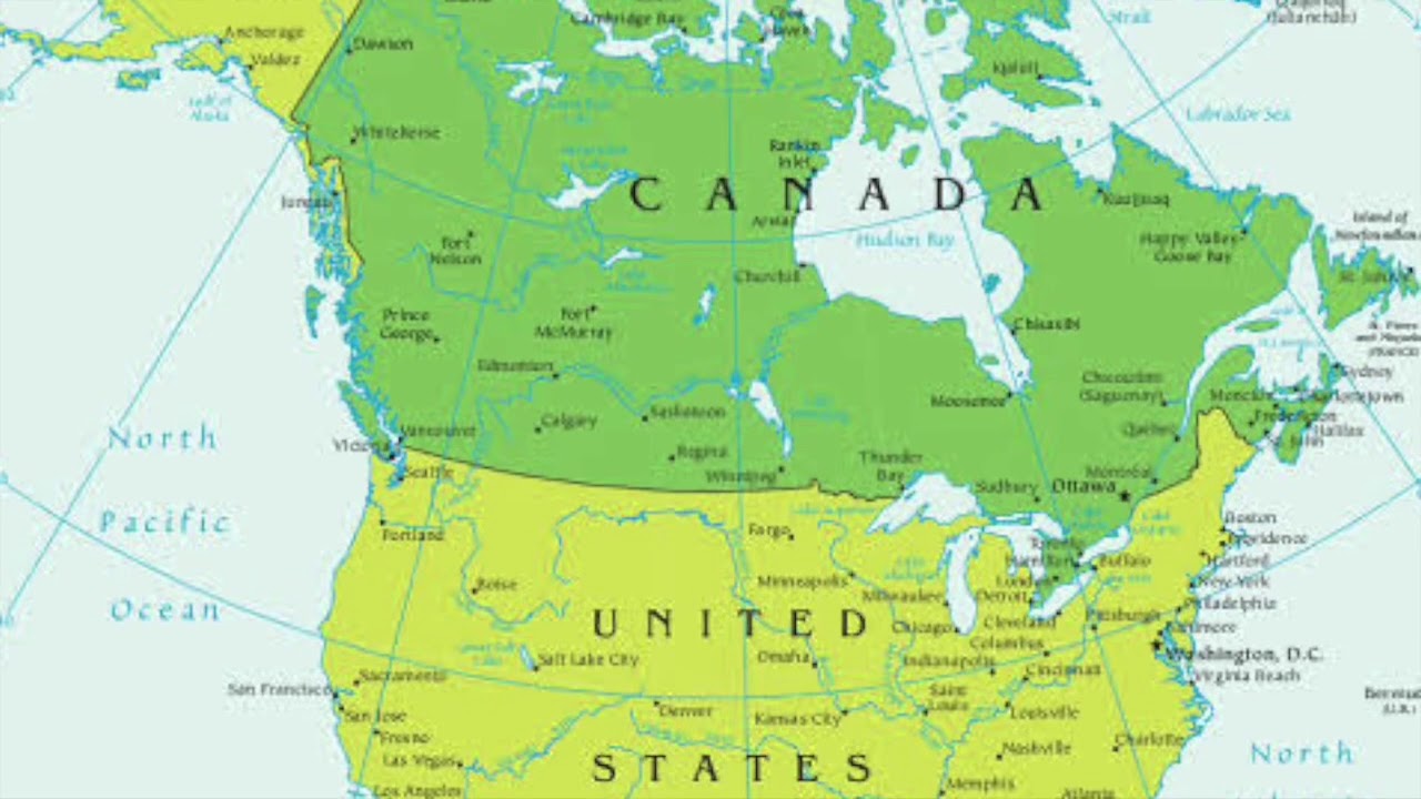 Озеро на границе сша и канады 7. Канада на карте. Границы Канады на карте. Карта Канады с городами.