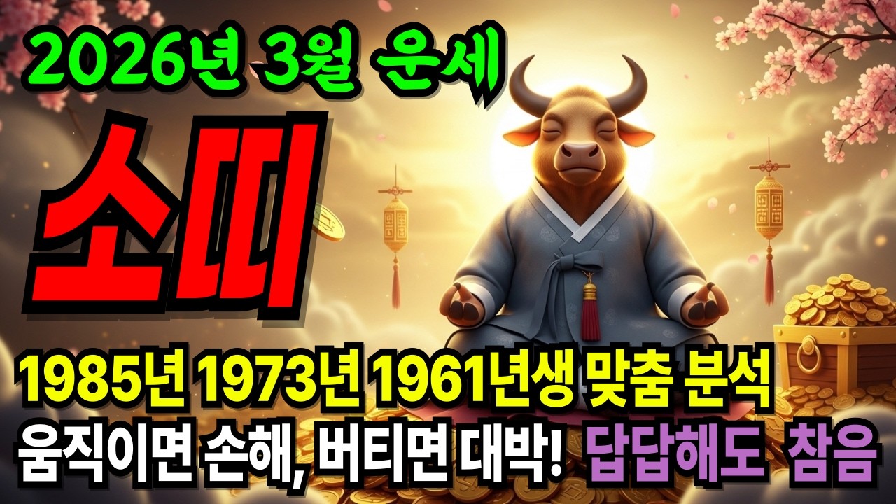 2026년 3월 소띠 운세ㅣ절대 이동하지 마세요! 자리 지켜야 큰돈 굴러 들어옵니다 #운세 #소띠 #1985년생 #1973년생 #1961년생