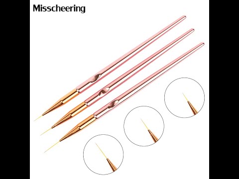 3 шт-компл- розовое золото- кисти для рисования ногтей- металлическая ручка- тонкая ручка лайнер