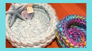 Finger Crochet  Basket for complete BEGINNERS!  Chunky Wool Basket