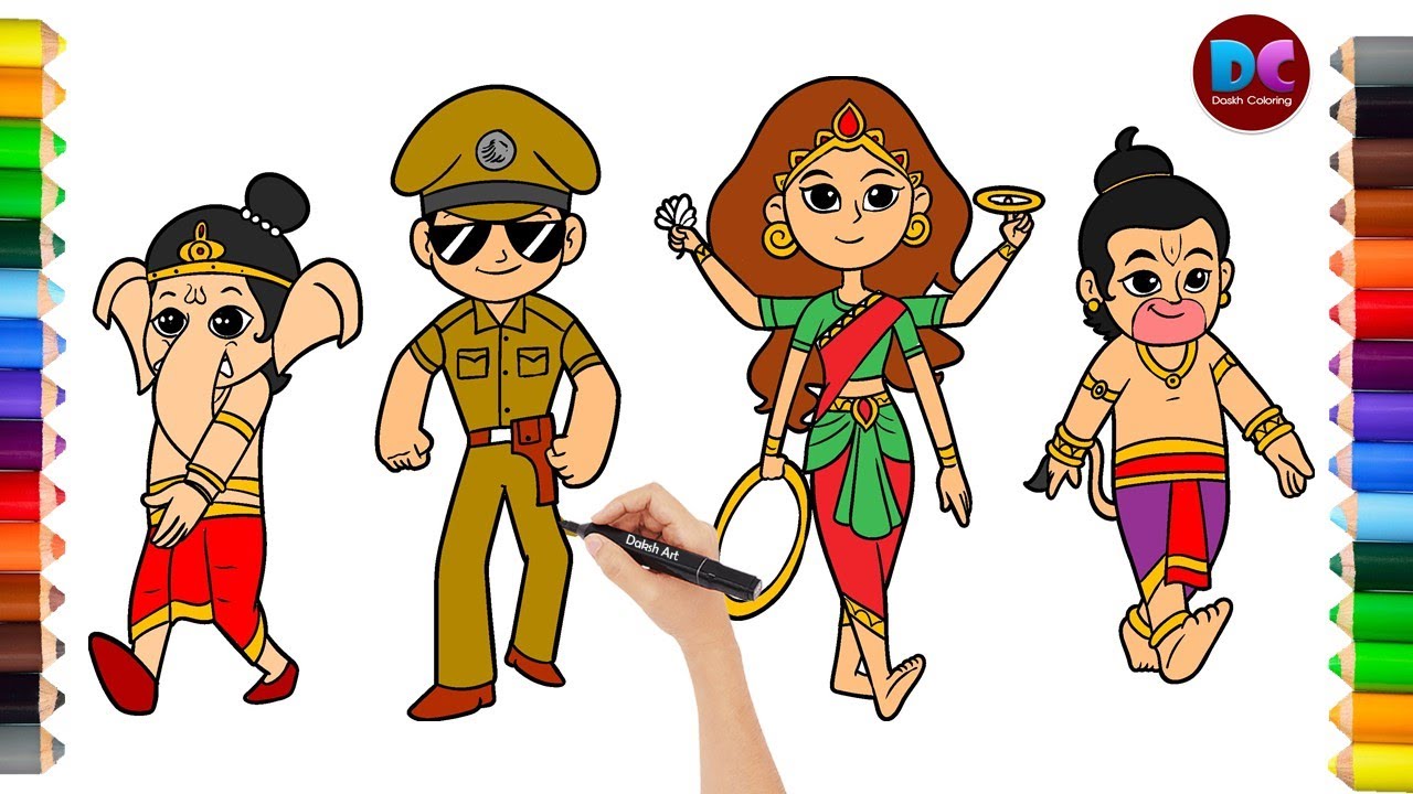 Little singham bahubali friends drawing