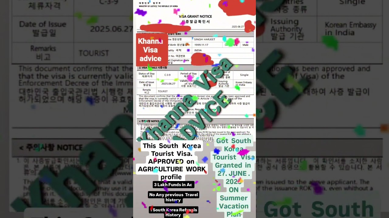 South Korea Tourist Visa Approved in 27 June 2025 On Agriculture Profile 